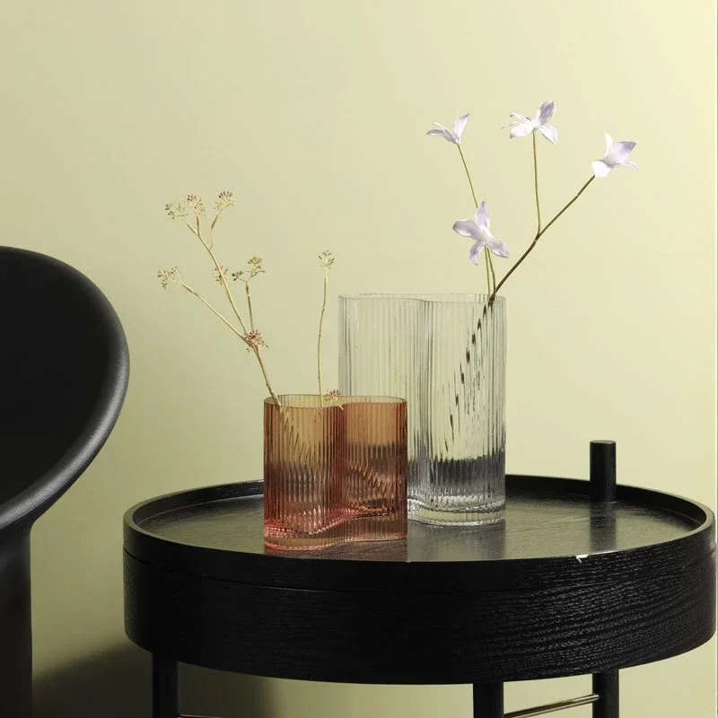

Nordic Stripe Transparent Clear Glass Big Vase Decoration Porch Living Room Bedroom Dining Table Tabletop Home Art Decoration