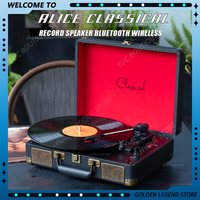 Record Speaker Portable Bluetooth Handheld Vinyl Record Player Turntable Three Speed Adjustable Ruby Stylus Cube Sound Output