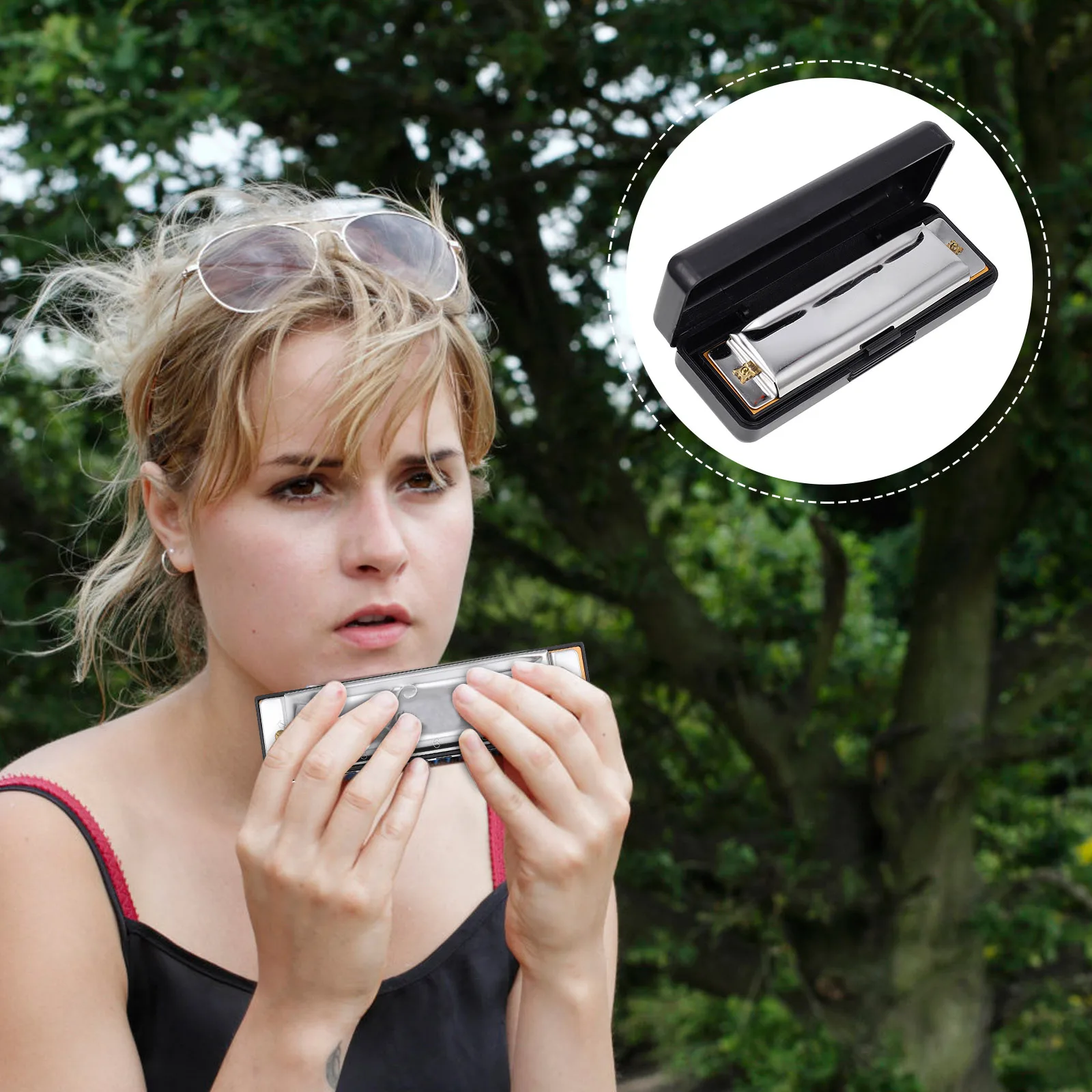 

Harmonica 10-hole Harmonicas Blues Practical Tool Music Instrument Chrome Plated Copper Metal Portable Musical