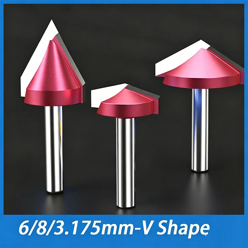 1Pcs V shape Groove CNC Wood Milling Cutter Hard Alloy Engraving Bit 45/60/90/120/150 Degrees 3.175/6/8/mm Shank Wood Router Bit