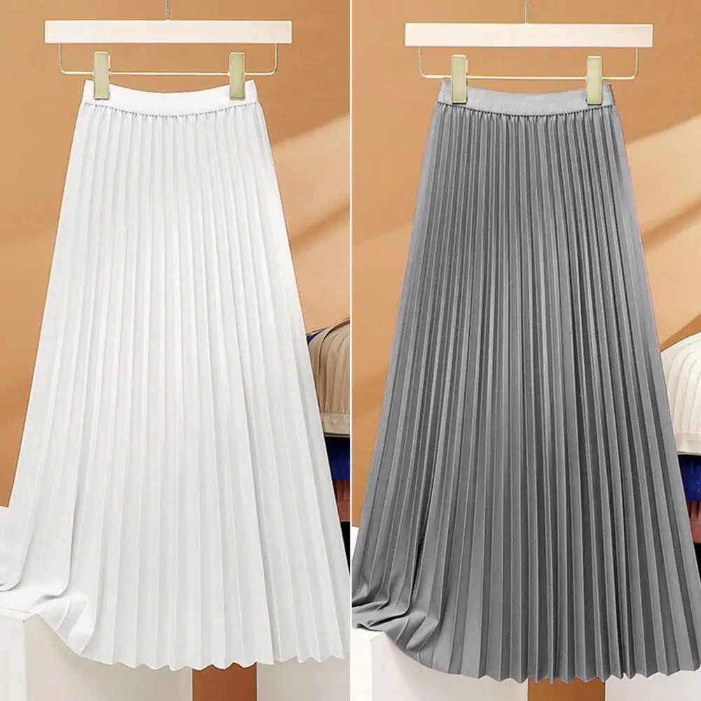 Saia de cintura alta elegante saia maxi de cintura alta em cor sólida cetim mistura de algodão material para trabalho lazer wear feminino a linha