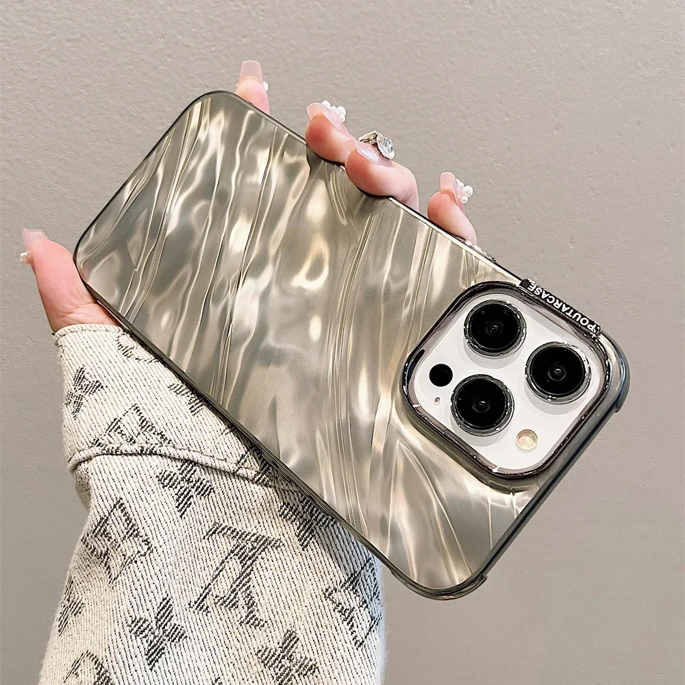 Luxury Plating Silicone Shiny Water Ripple Pattern Case For iPhone 15 14 13 12 11 Pro Max Plus Aesthetic Camera Protection Cover