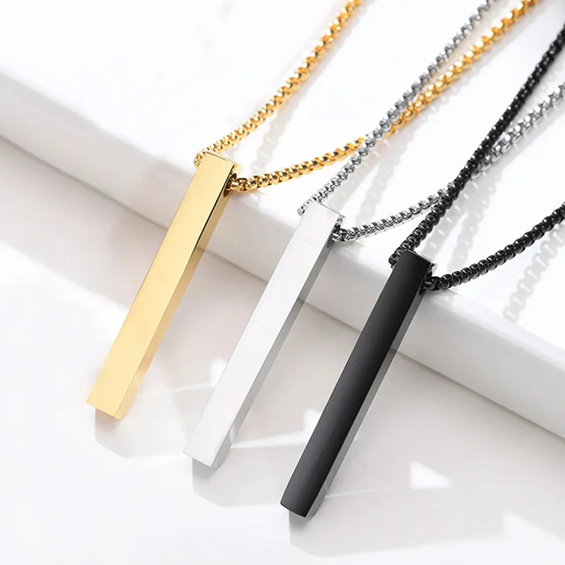 Mode Säule Halskette Für Männer Frauen Edelstahl 3D Bar Anhänger Kette Minimalistischen Einfache Casual Unisex Hals Kragen