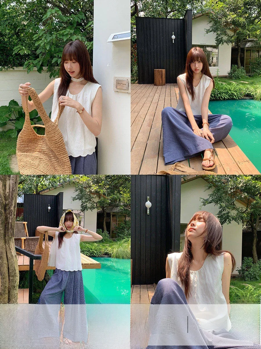 

Linyunyun Korean Sle White Svel Top Women's Summer Versatile Design Sense Vest Small irt Commute Loose Fit