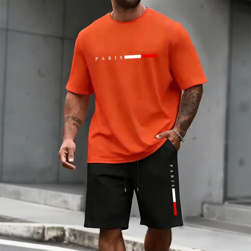 Men's Tracksuit 2 Piece  O-neck Short Sleeve Shirt Shorts Set Men's Running Suit Plus Size T Shirts Man Clothing Summer T-shirt view 4
