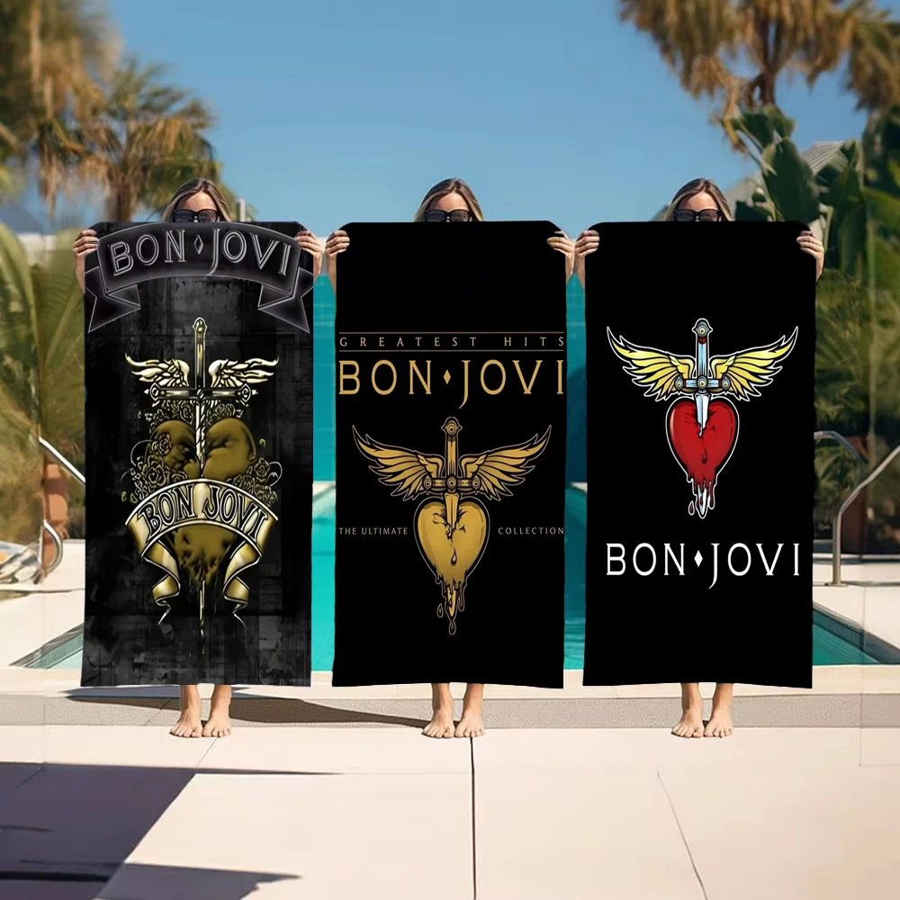 1pc B-Bon Jovi Winged Sword Pierced Bleeding Beach Towel Microfiber Quick Dry Bath Towel For Pool Beach Travel Rock Fans Gift