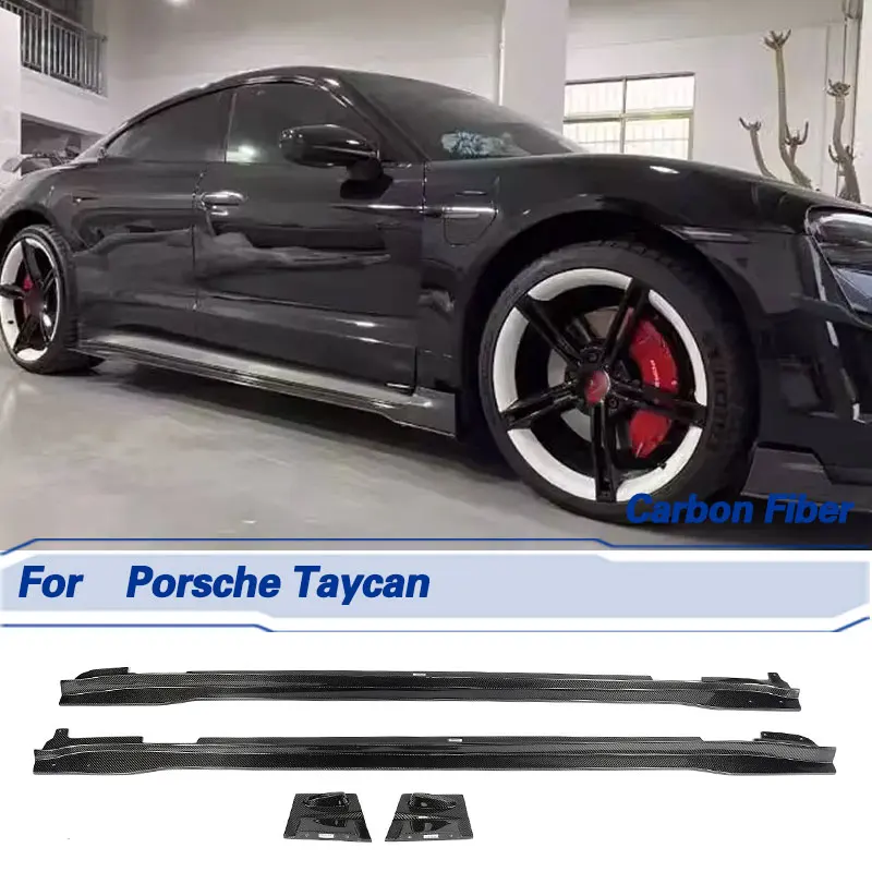 

Car Side Skirts Extensions Full Carbon Fiber for Porsche Taycan Sedan 2019-2024 Auto Racing Side Door Bumper Apron Lip Body Kits
