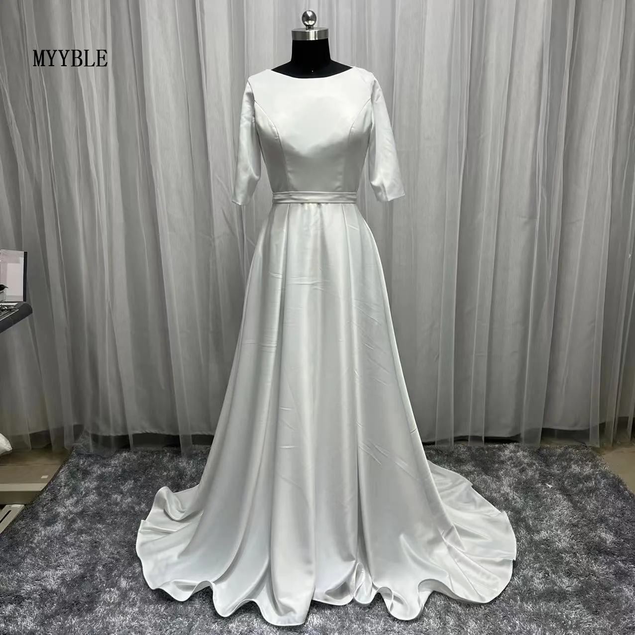 2022 Real Photo Simple Wedding Dress Long Half Sleeves A Line Elegant Plus Size Custom Made Bridal Dresses Robe De Mariee