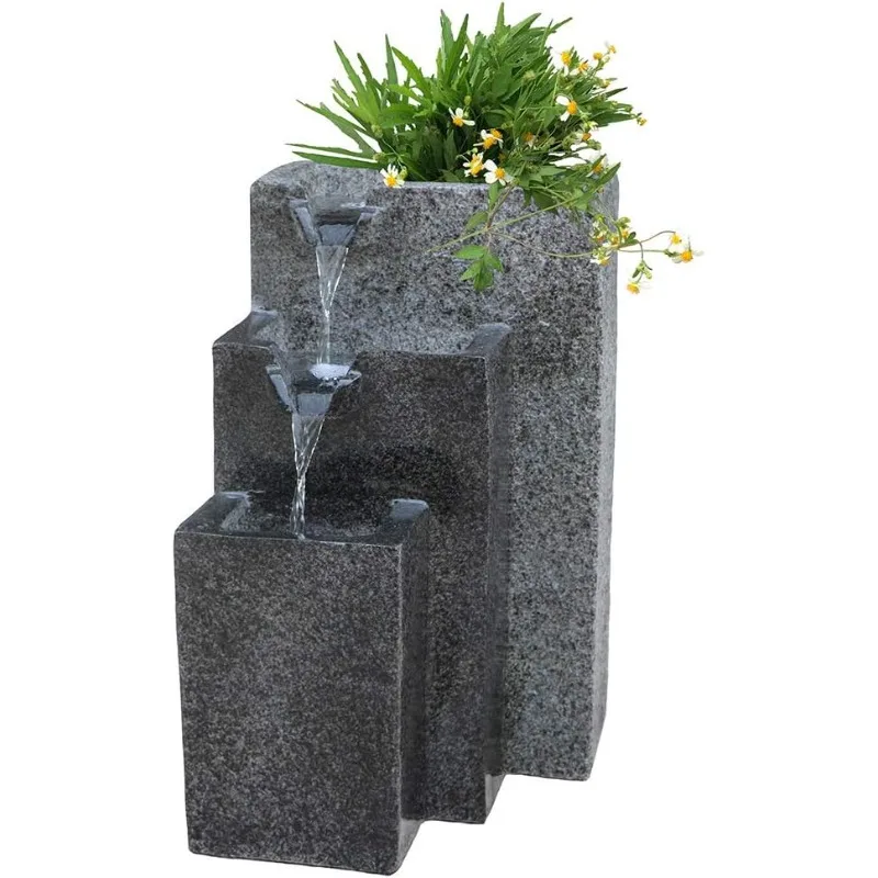 home.Rock Falling Water Fountain with LED Lights Outdoor Garden Fountains for Patio, Courtyard, Garden in 24 inches Height