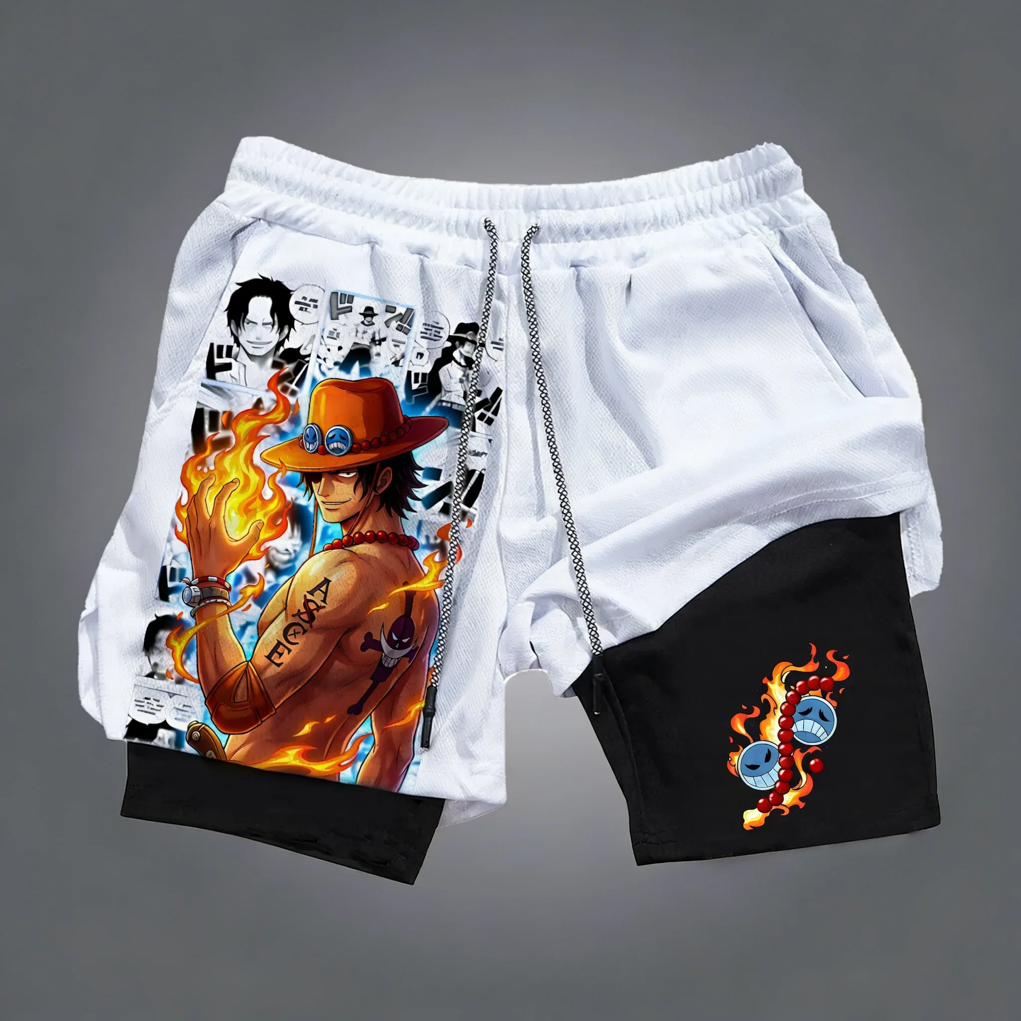 

Спортивные шорты с принтом Айса из аниме «Однокусочная волна» (ONE PIECE), лето 2026, новинка, унисекс, в стиле Y2K, для фитнеса и плавания, быстросохнущие, дышащие, 2-в-1