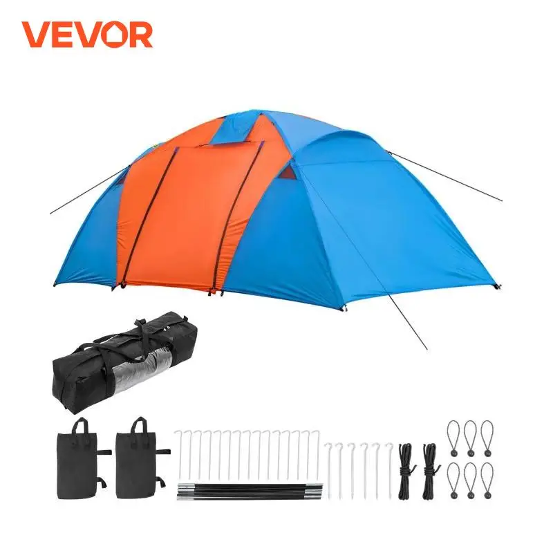 VEVOR Motorcycle Camping Tent 3-4 Person Motorcycle Tent for Camping Waterproof Backpacking Tent w/Integrated Motorcycle Port