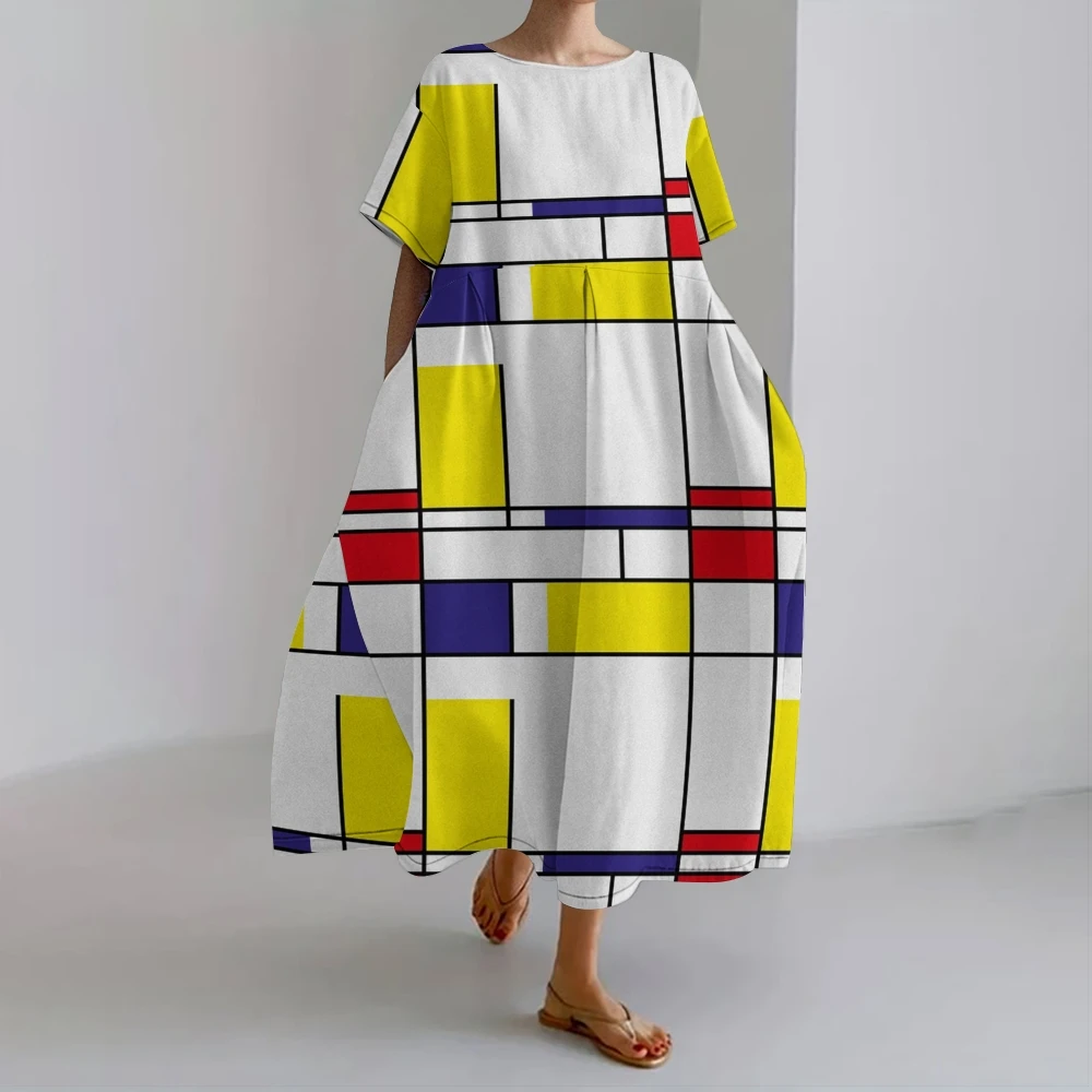 

Geometric Art Dress Unique Modern And Chic Block Pattern Dress Colorful Geometric Dress Versatile Stylish Patten Dress