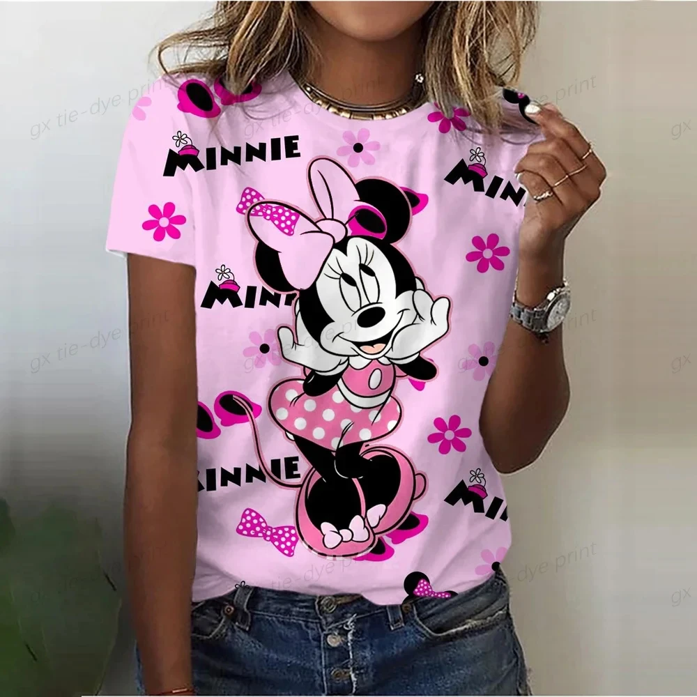 Disney Mickey Mouse Clubhouse Minnie Mouse Women's T-shirts 3D Print Short Sleeve Summer T-Shirt for Women Tops Female Clothing