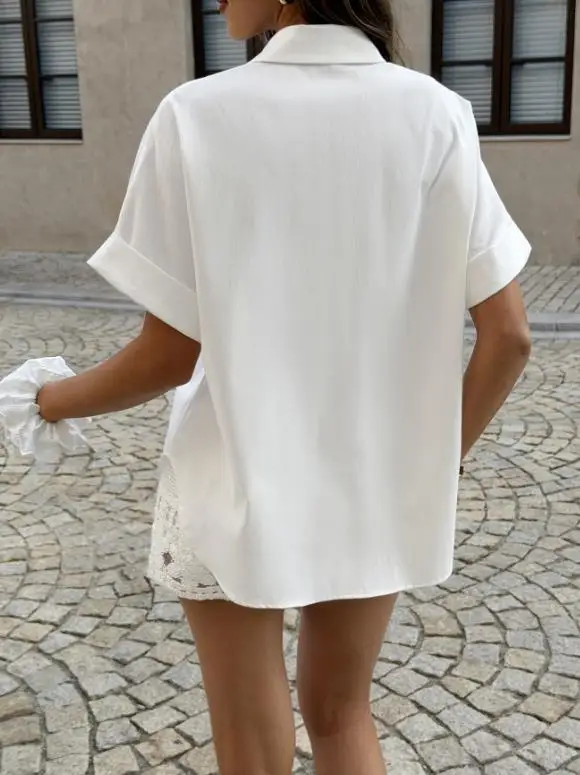 2026 Spring/summer Women's Casual Solid Color Collar Short Sleeved Shirt Top