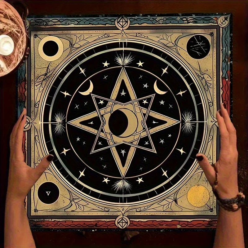 50/75/110/137cm Celestial Tarot Tablecloth Moon Star Pentagram Design Meditation Tarot Mystic Parties Durable Polyester Mat