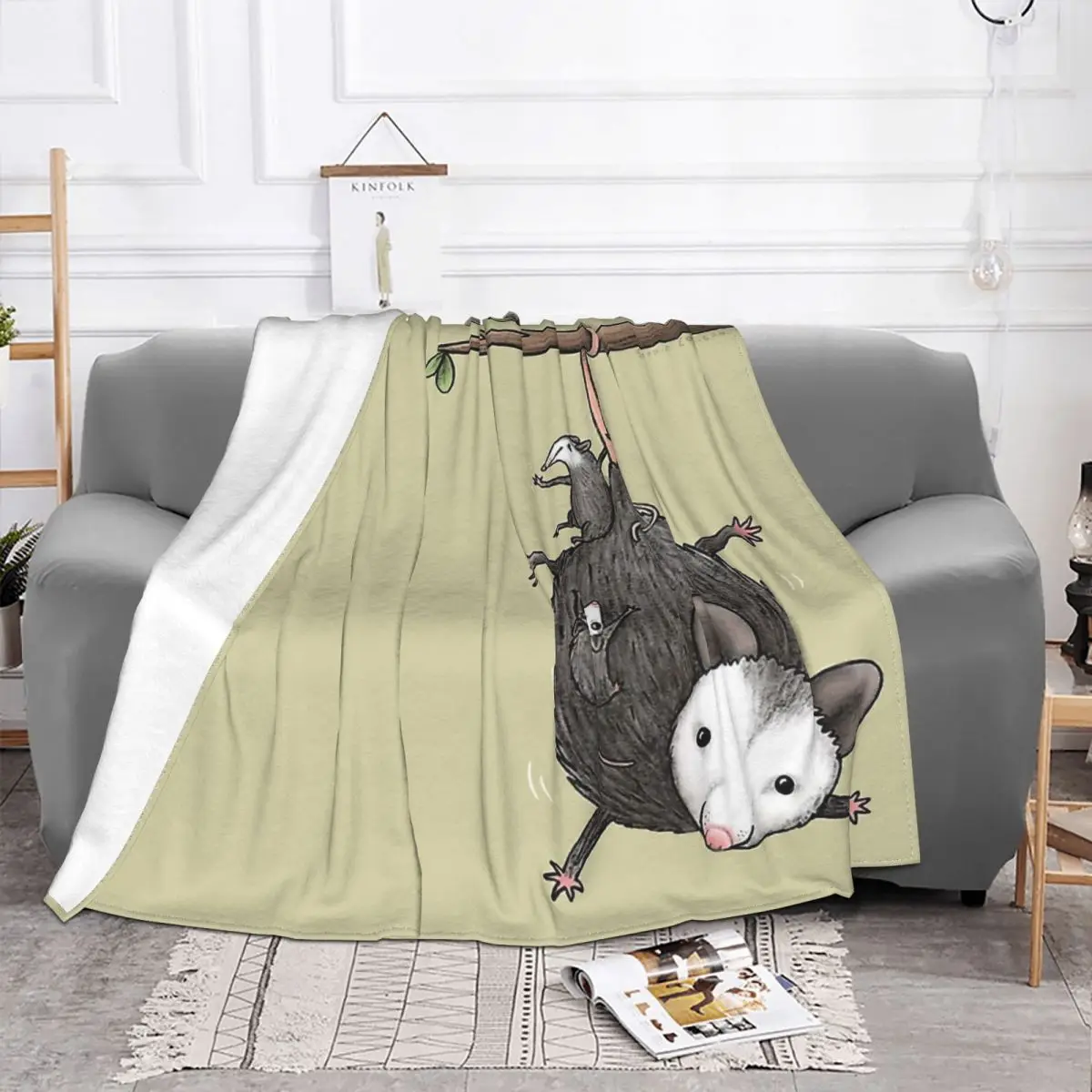 Possum Didelphinae Mouse Blanket Flannel Opossums Family Cozy Soft FLeece Bedspread