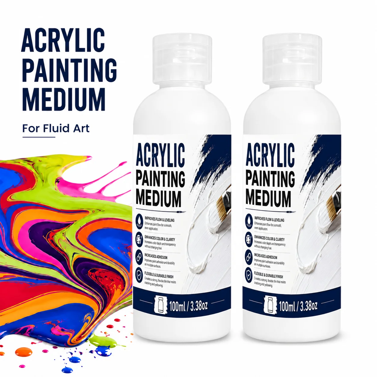 Acrylic Pouring Medium Compatible with All Acrylic Paints, Flow Enhancer & Thinner for Vibrant Fluid Art Paintings