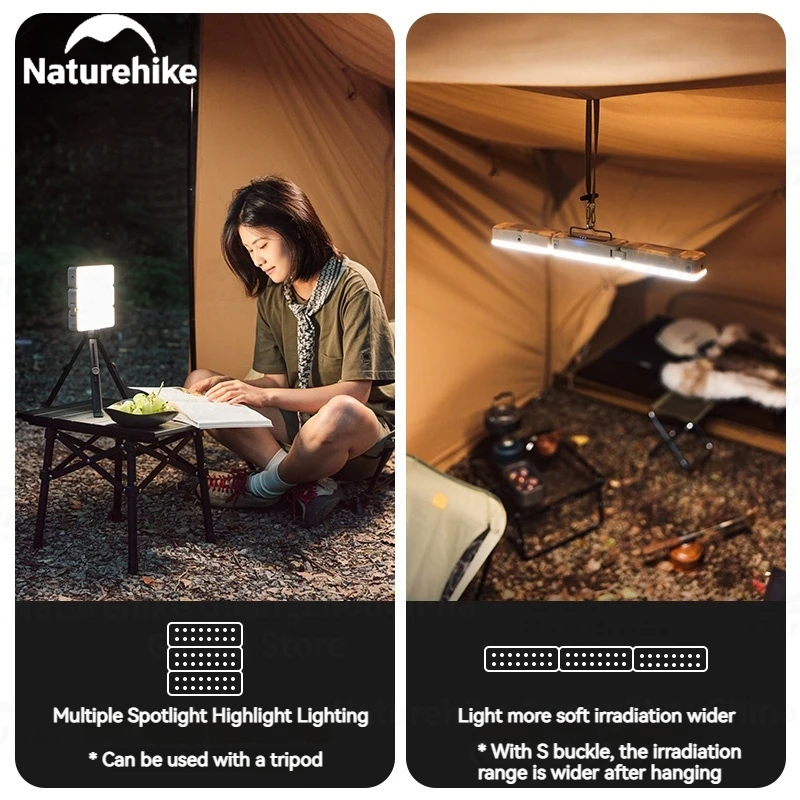 Naturehike Folding Light Rechargeable Outdoor Camping Tent LED Lantern Waterproof Hanging Portable Multiple Modes Hook Flashligh