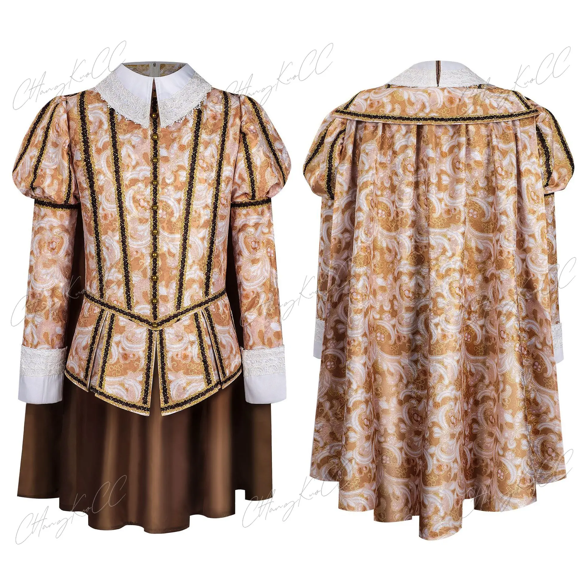

Medieval England King Renaissance Mens Elizabeth Prince Tudor Henry Cosplay Luxury Embroidered Cloak Suit Halloween