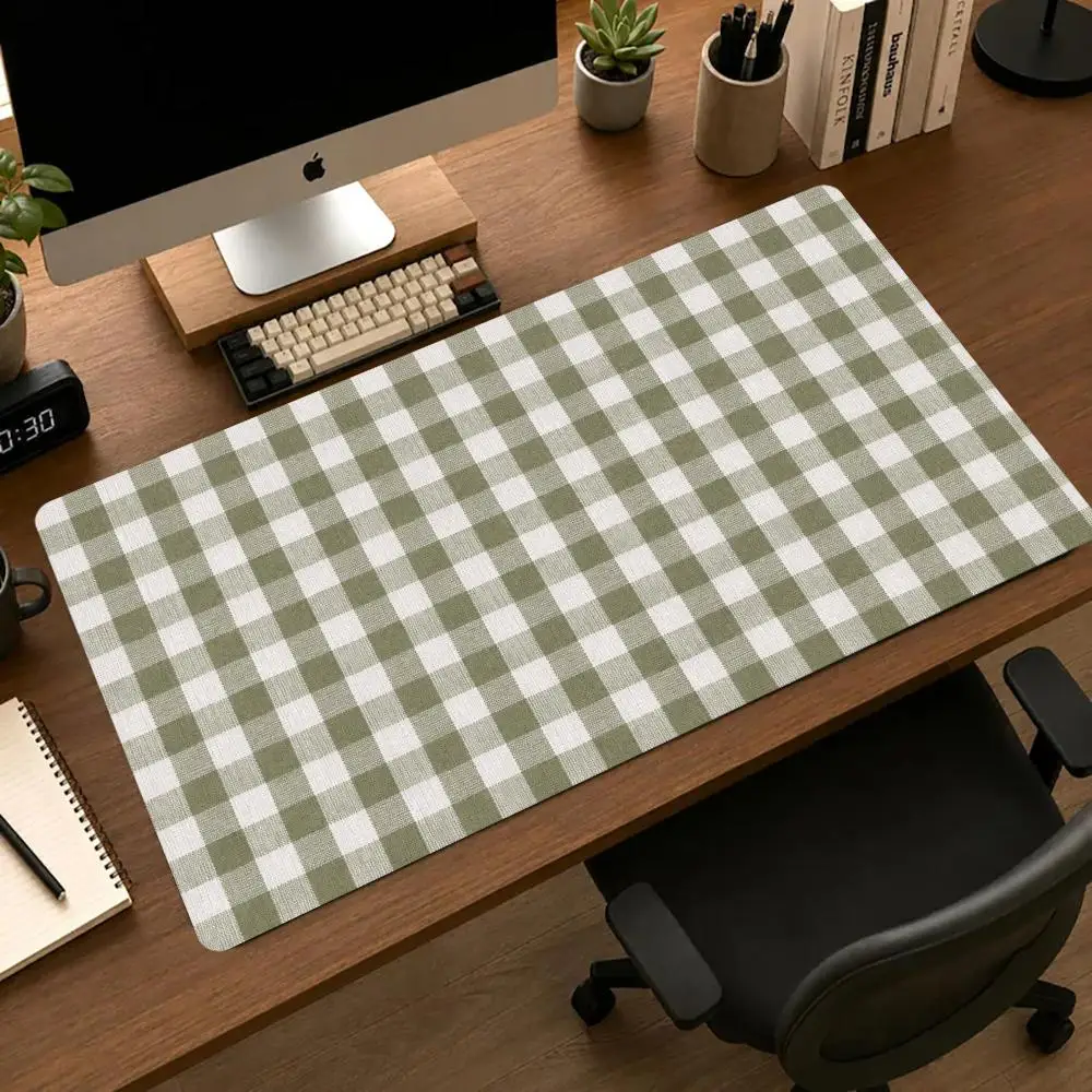 Green White Gingham Check Mouse Pads Desk Accessories Carpet Gaming Room Decoration Desk Mats Things for The Room Mouse Mat