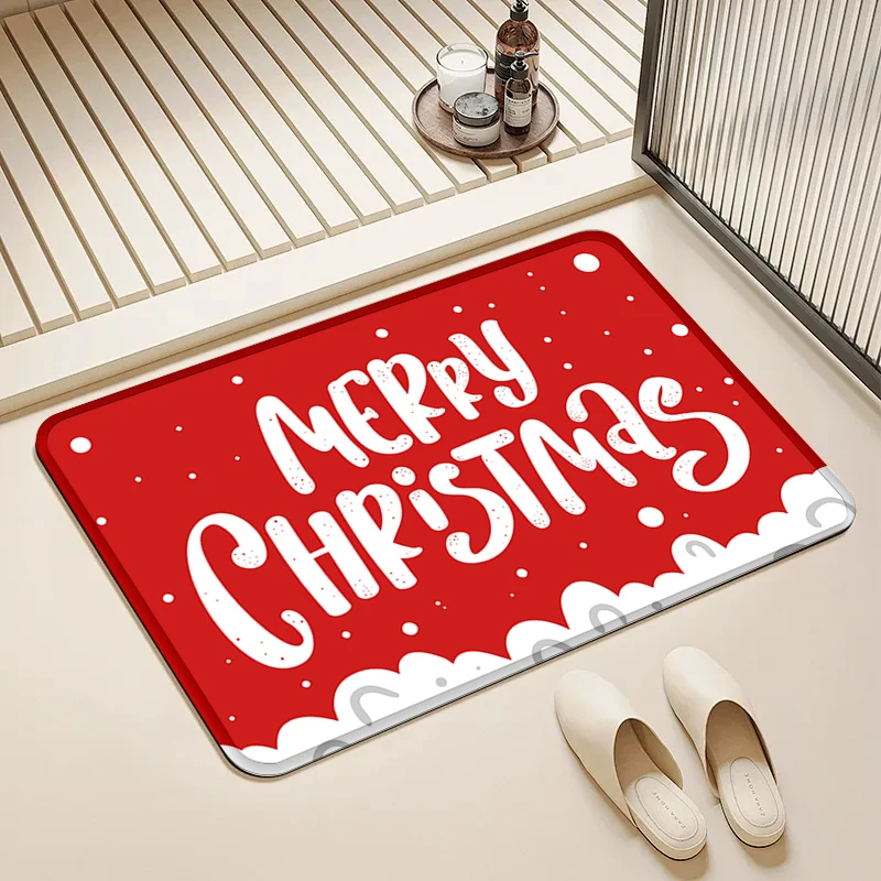 

"Merry Christmas" Print Door Mat Non-Slip Absorbent Floor Rug for Home Holiday Entrance Bathroom Decor