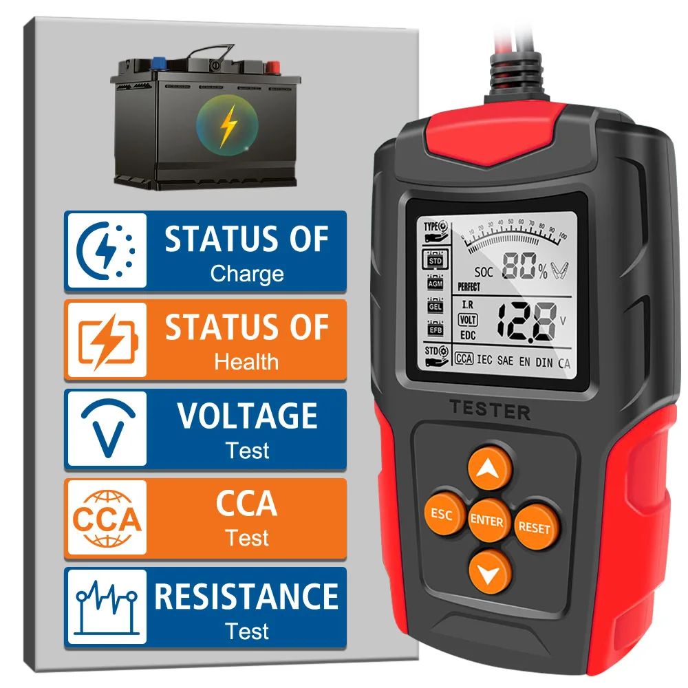 

12 В 24 В цифровой SOH SOC CCA ИК-измерение для автомобиля, грузовика, автомобиля, мотоцикла, тестер аккумулятора, анализатор аккумулятора, тестовый инструмент