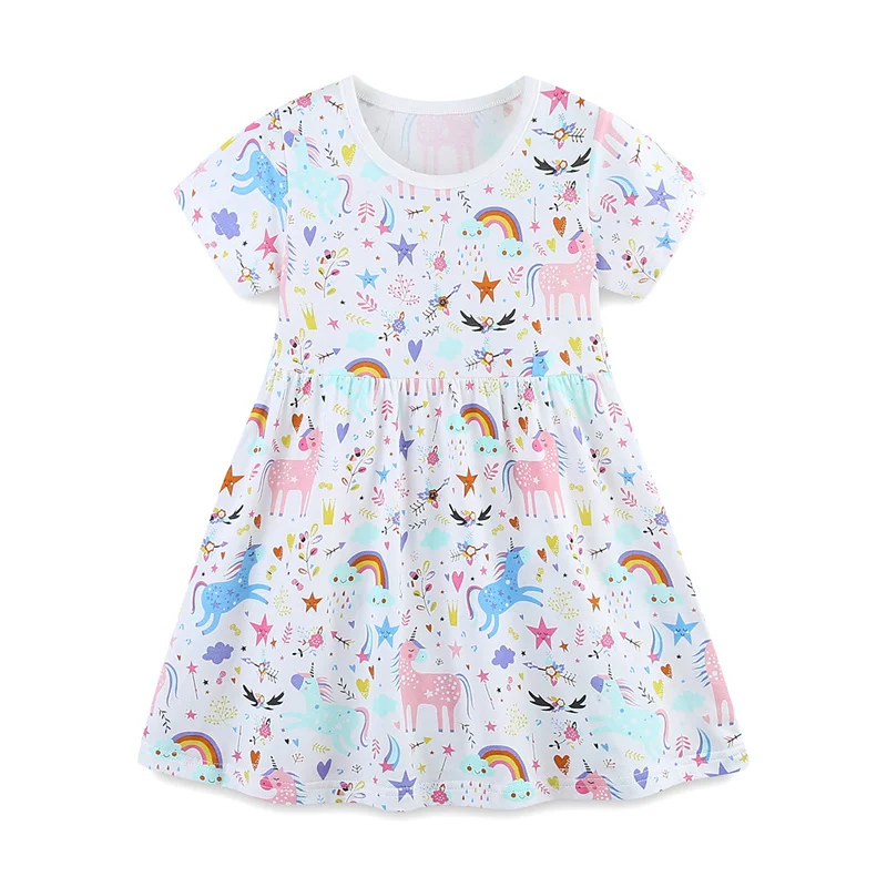 2-7T Jumping Meters Rainbow Short Sleeve Baby Princess Dresses Summer Girls Party Dress  Children Clothing Toddler Dresses