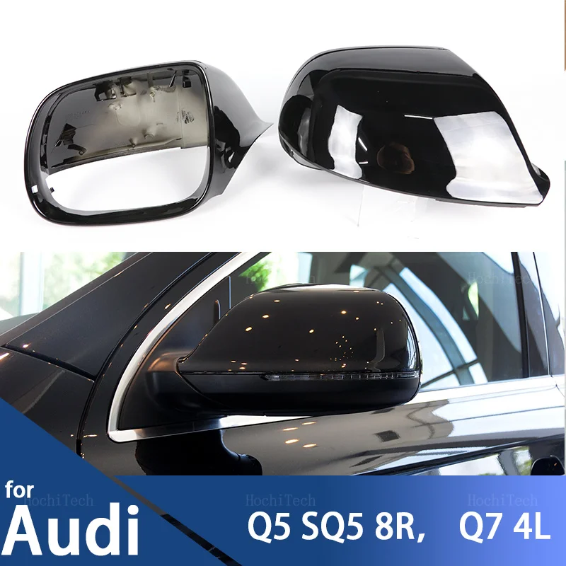 for Audi Q5 SQ5 08-17, 8R Q7 4L  10-15 without Lane Assist Rearview Mirror Cover Side Wing Covers Carbon Look and Bright Black