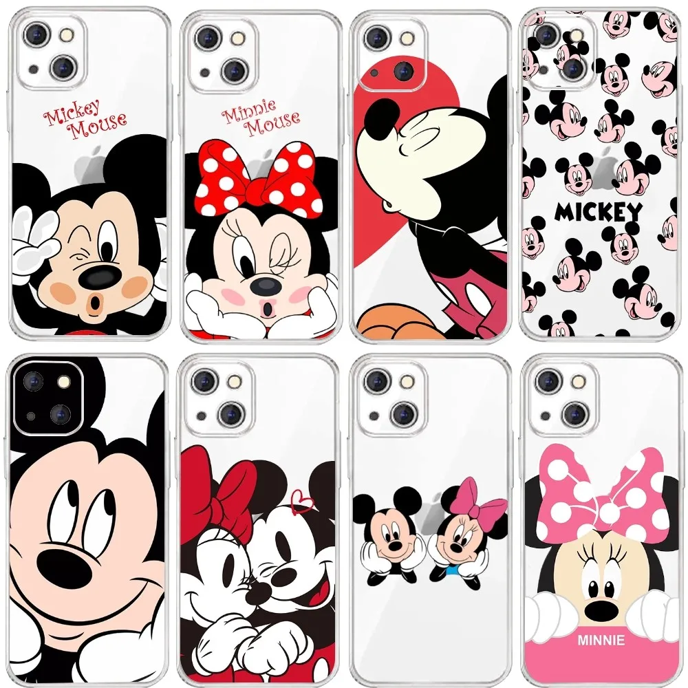 Cute M-Mickey M-Minnie Mouse Phone Case For Iphone 15 11 13 14 Pro Max 7 8 Plus X Xr Xs Max Se2020 12mini Transparent Cover