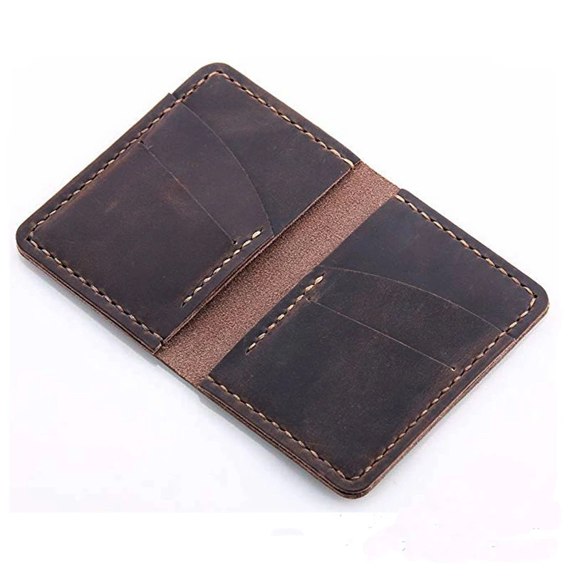 Handmade Genuine Leather Credit Card Holder Vintage men Business Card holder Leather Card Bag women Purse small wallet