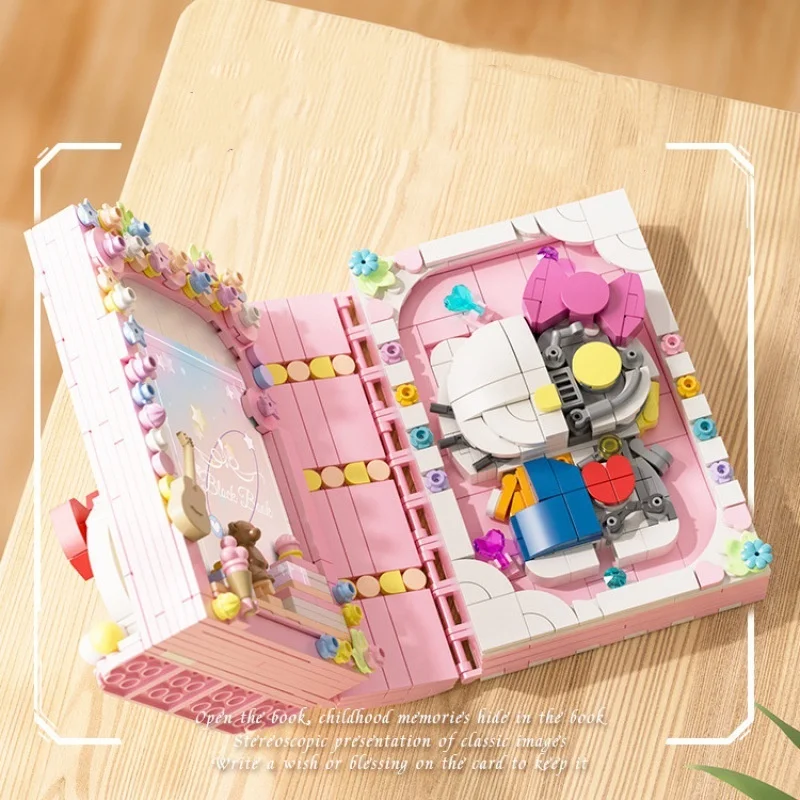 Sanrio Series Hello Kitty Kuromi Photo Frame Building Blocks Stereo Page Turning Album Magic Book Children Building Blocks Toy