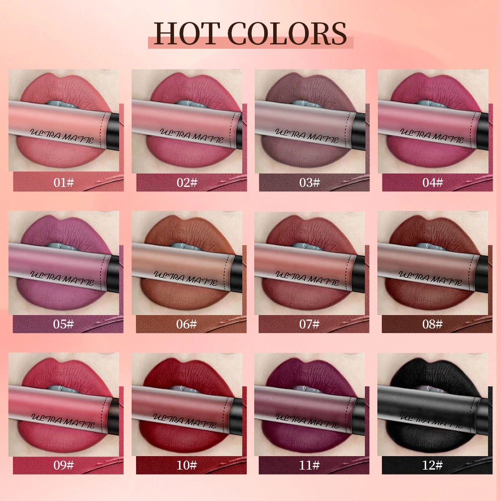 12 Colors Nude Lip Gloss Waterproof Matte Liquid Lipstick Long Lasting Non Sticky Cup Sexy Red Velvet Lip Tint Makeup Cosmetics