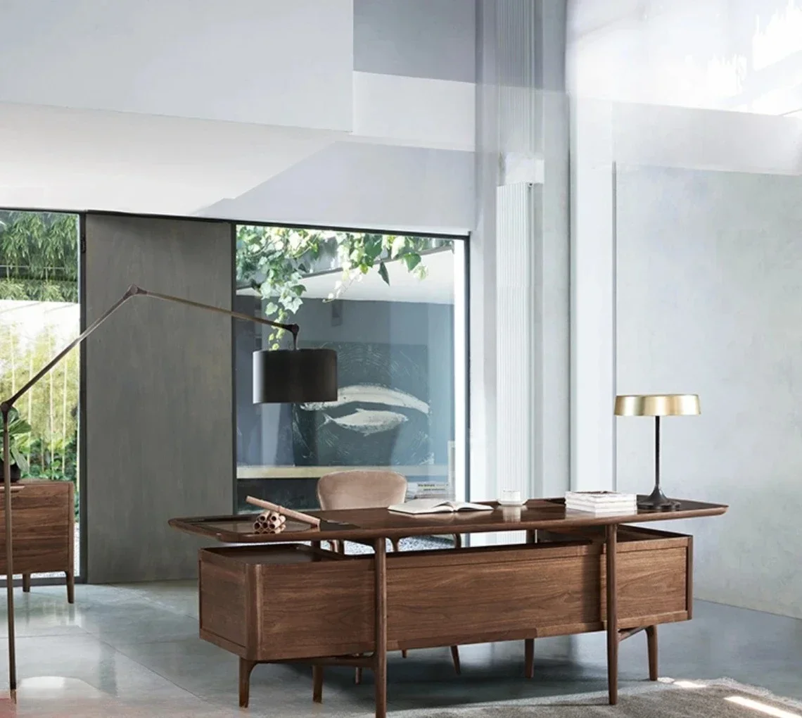 Italian Light Luxury Black Walnut Solid Wood Desk Modern Simple Home Study Desk