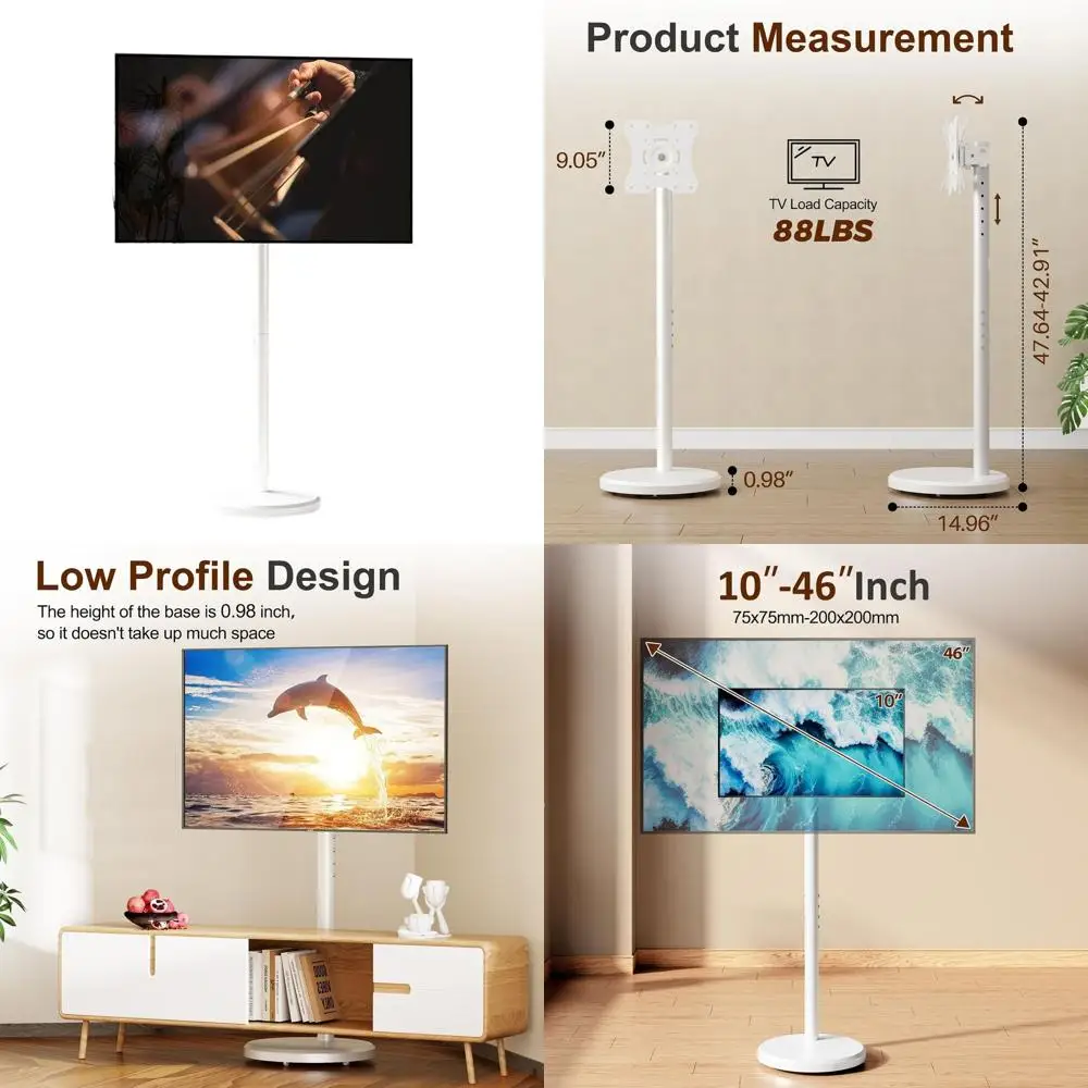 

Регулируемая по высоте портативная подставка для телевизора для экранов 10-46 дюймов, до 88 фунтов, VESA 200x200 мм, белая