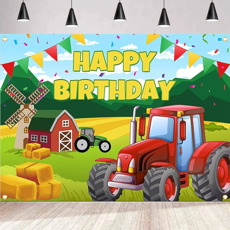 

Photography Backdrop For Kids Farm Red Barn Tractor Birthday Party Decorations Banner Farm Themed Background Wall Banner Poster