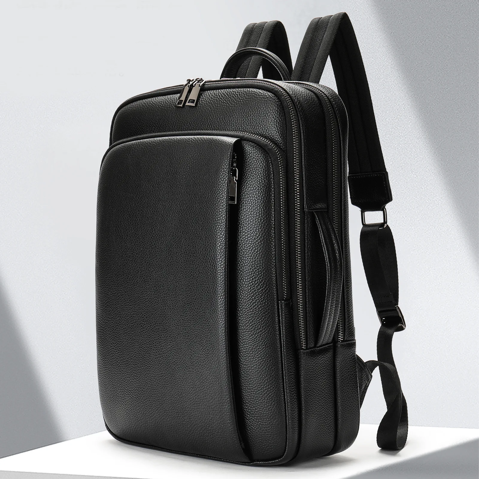 حقيبة ظهر عصرية من جلد البقر الحقيقي للجنسين مقاس 15.6 بوصة للكمبيوتر المحمول والمكتب والعمل حقيبة أعمال للرجال والنساء حقائب ظهر مدرسية للأولاد والبنات #2