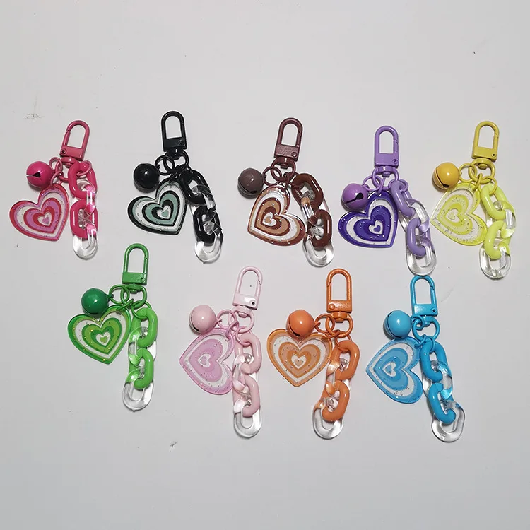 - Heart Chain Key Chain With Colorful Bell, Cute Phone Case Hanging Ornament, DIY Handmade Accessories