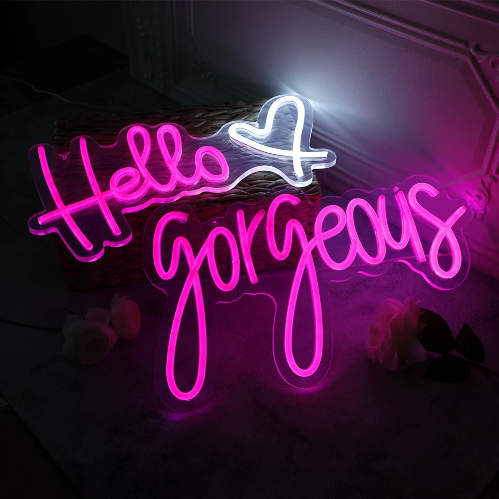 Hello Gorgeous Led Neon Signs For Wedding Light Pink Neon Signs For Bedroom Birthday Party Led Neon Light Sign Wall Decoration