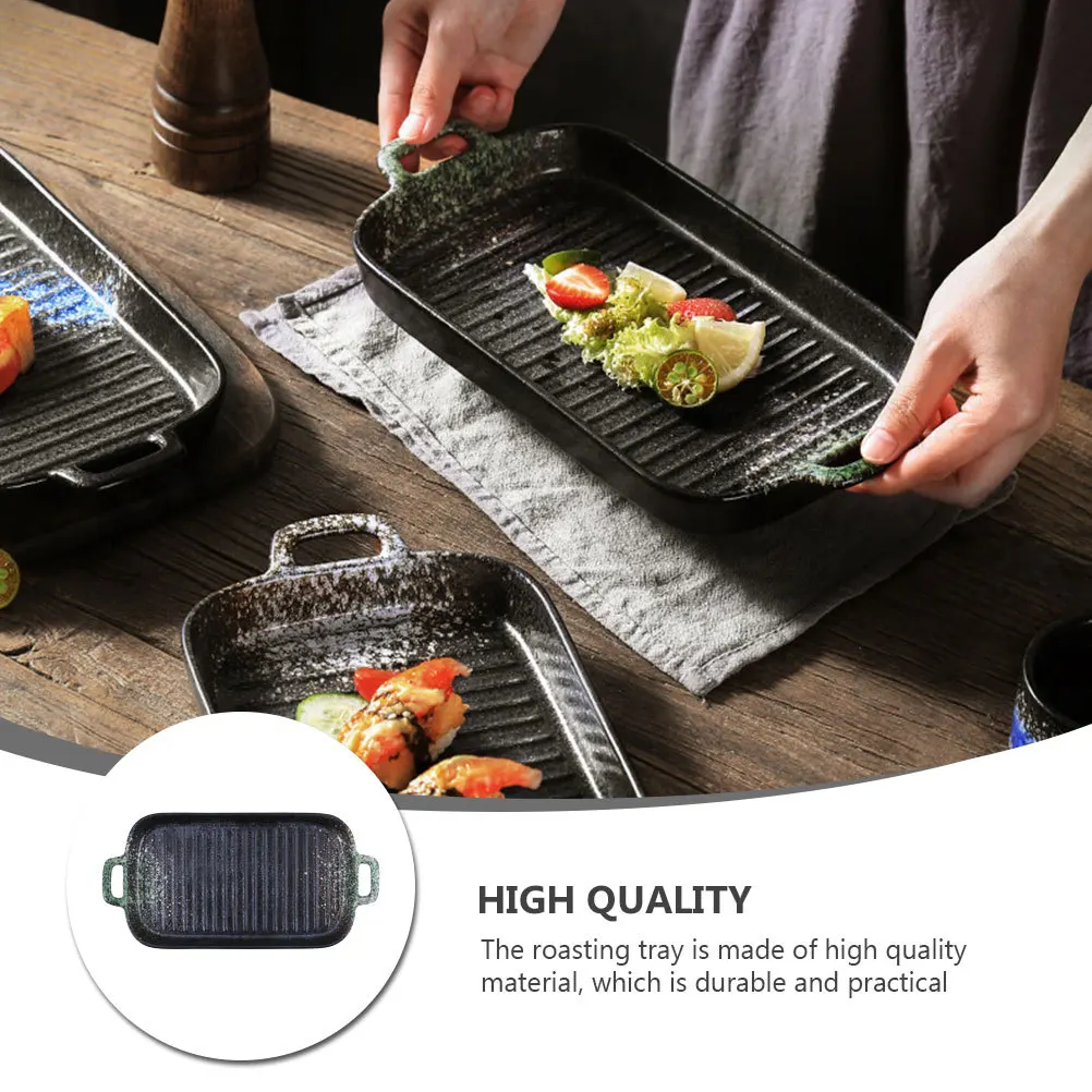 

1Pcs Ceramic Baking Plate Green Roasting Pan Dual Handle Household Kitchenware High Temperature Resistance