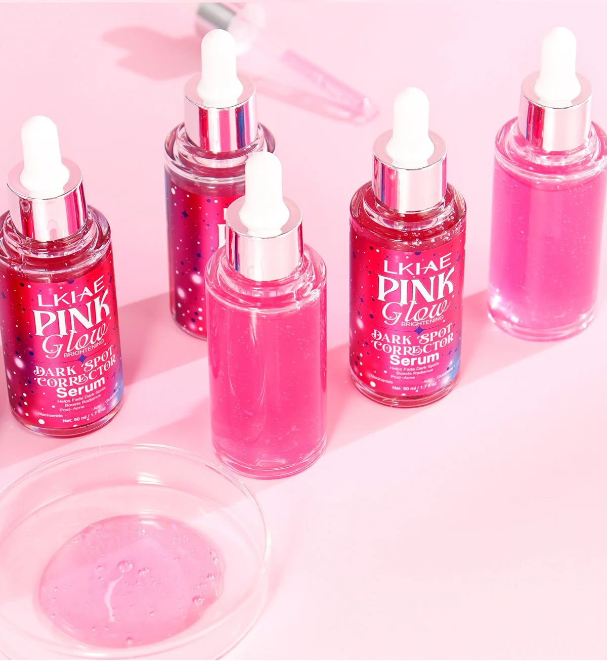 LKIAE Pink Glow Serum für Frauen, aufhellend, gegen dunkle Flecken, gegen Hyperpigmentierung, feuchtigkeitsspendend, hydratisierend, für glatte Haut. – Detail 6