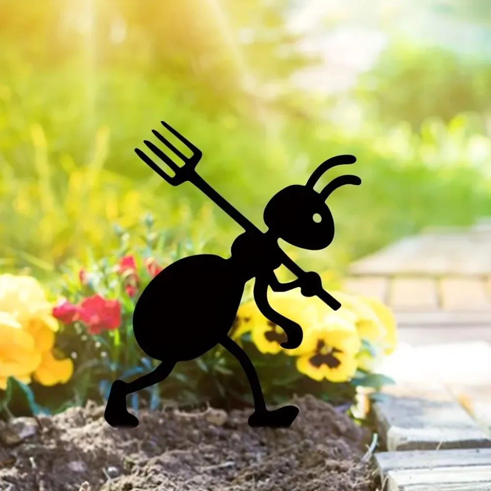 Piquet de jardin en métal 3D en forme de fourmis, statue d'art rustique, décoration extérieure pour pelouse, cour arrière, jardin