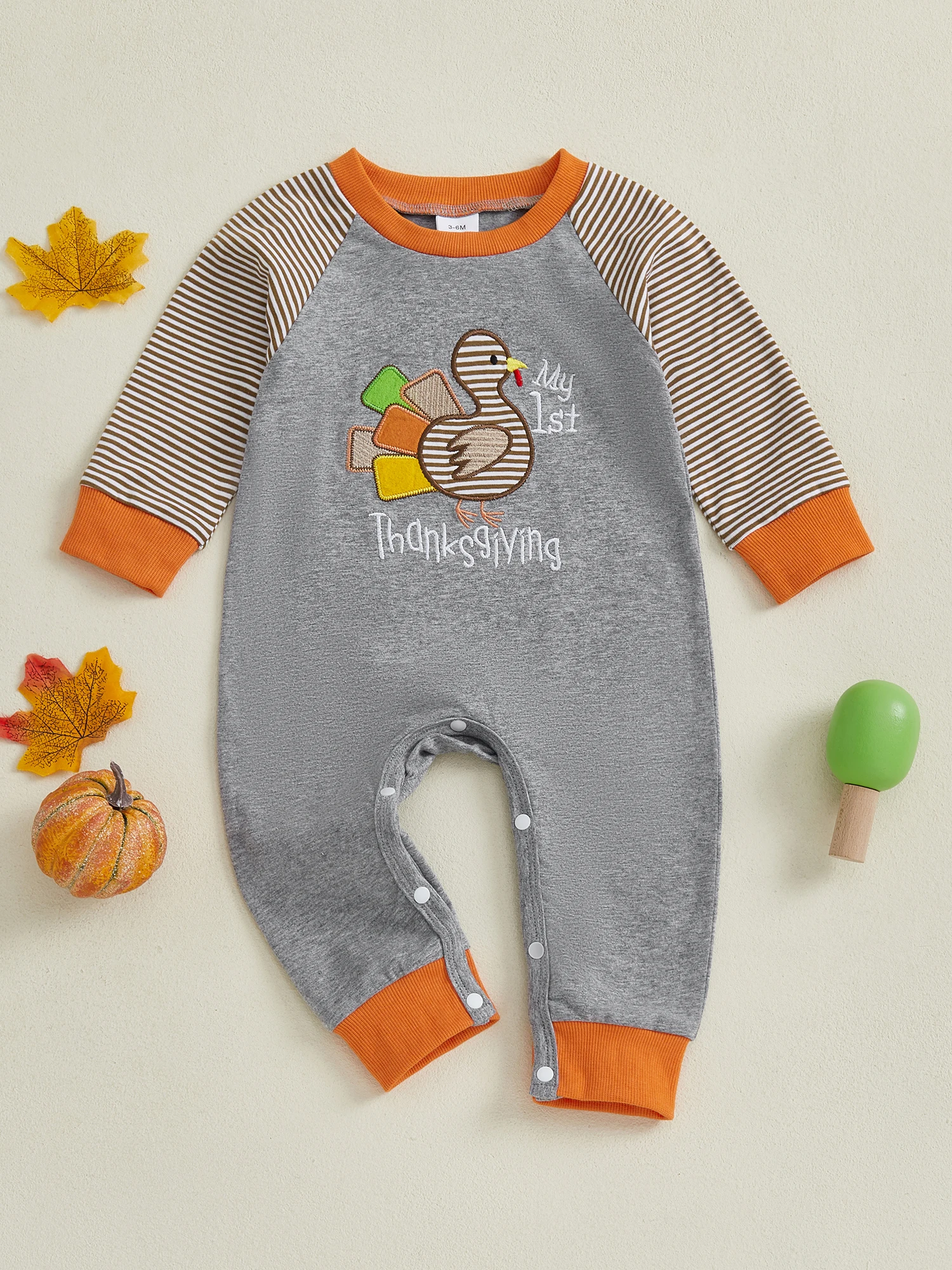 رومبير للأطفال الأولاد لعيد الشكر مع بدلة قفز مخططة بأكمام طويلة ورقبة دائرية مطرزة تركية لطيفة للاحتفالات الأعياد