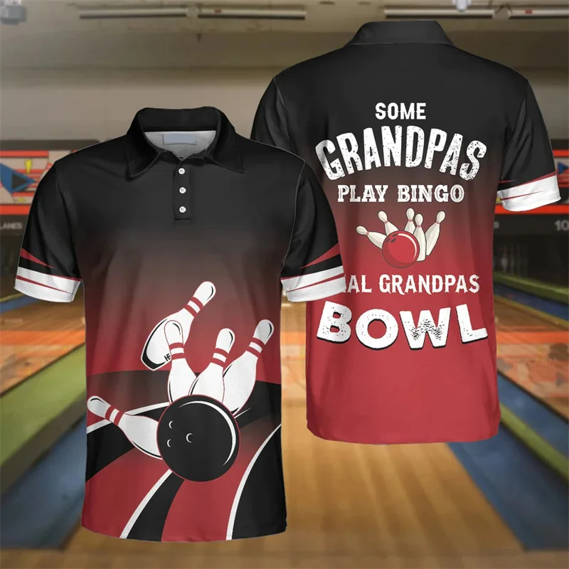 3D Print Bowling Ball Polo Shirts For Men Ninepins Player Pattern Short Sleeves Fashion Casual Sport Street Tops Oversized Tees