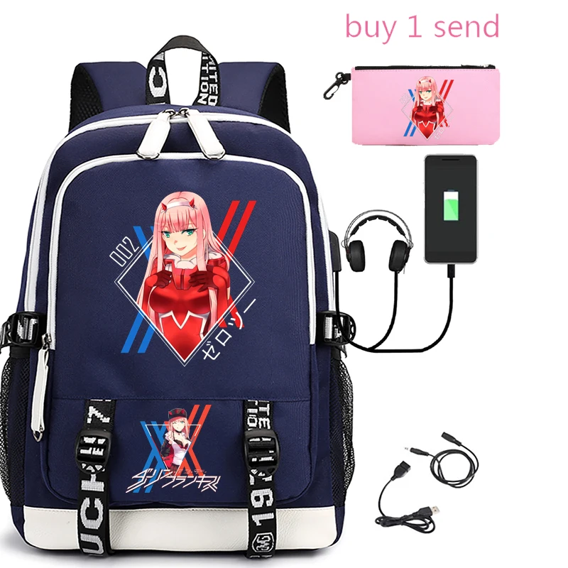 

Men's backpack zero two printed usb rechargeable multifunctional waterproof nylon casual bag