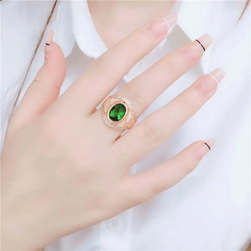 585 Purple Gold Green Gem rings for women Plated 14K Rose gold Original Light luxury Fashion Court style New in Jewelry