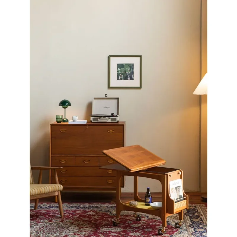 

Captain Sade Solid wood tea table Multifunctional mobile side table Living room Household small apartment Teak cart