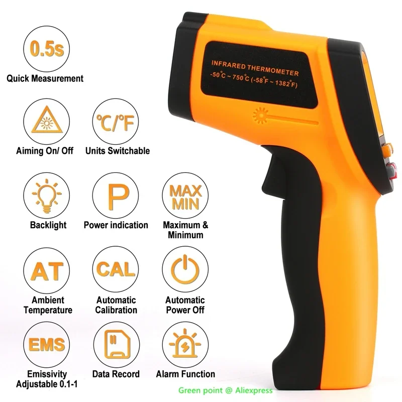 5PCS Handheld Digital Laser Infrared Thermometer Non-Contact High Accuracy Industrial IR Temperature Hygrometer Meter Testers