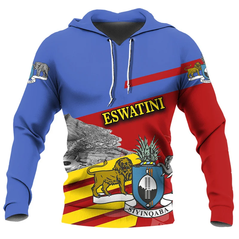 Swaziland Map Flag Men's African Coat New Eswatini National Emblem 3D Print Hoodie Graphic Sweatshirt Male Pullover Sportwear