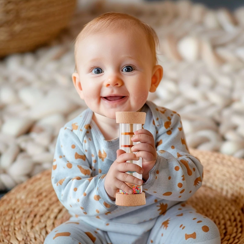 Montessori Baby Regenmacher Regenbogen-Sanduhr Regenmusik-Rassel Pädagogisches Babyspielzeug Farbenfrohe Montessori Sensorik-Spielzeuge für Kinder – Detail 7
