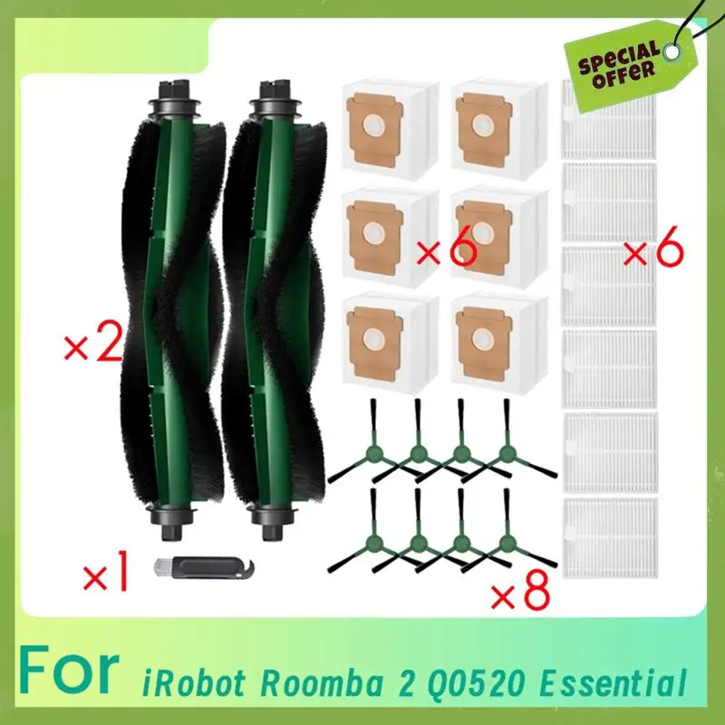 ABGP-For Irobot Roomba 2 Q0520 ملحقات المكنسة الكهربائية الأساسية الأسطوانة الجانب فرشاة تصفية ممسحة وسادة كيس لجميع الغبار